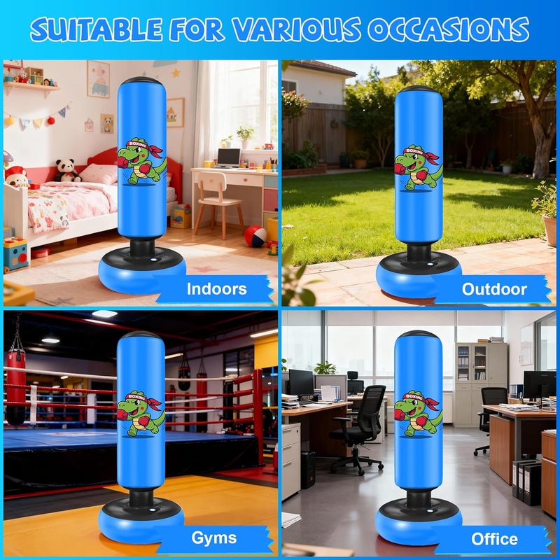 Qoosea Inflatable Punching Bag for Kids: 48 Inches Kids Punching Bags with Boxing Gloves & Air,Pump Blue Dinosaur Design Gift for Toddler & Kid Ages 3-10,Easy to Inflate,Durable Safe Punch Bag - Image 4